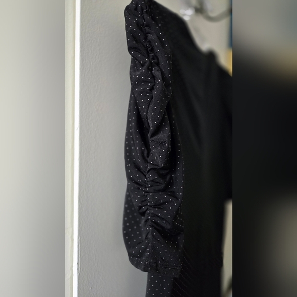 Speechless Black Ruched Sleeved Wrap Mini Dress Pokadot NWOT - Picture 4 of 4